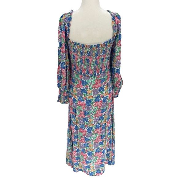 Faithfull The Brand Mathilde Floral Square Neckline Puff Sleeve Smock Dress Sz 8 - Picture 3 of 9